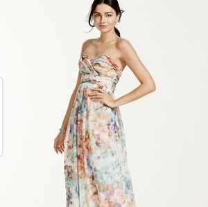 David's Bridal Strapless Printed Chiffon Dress